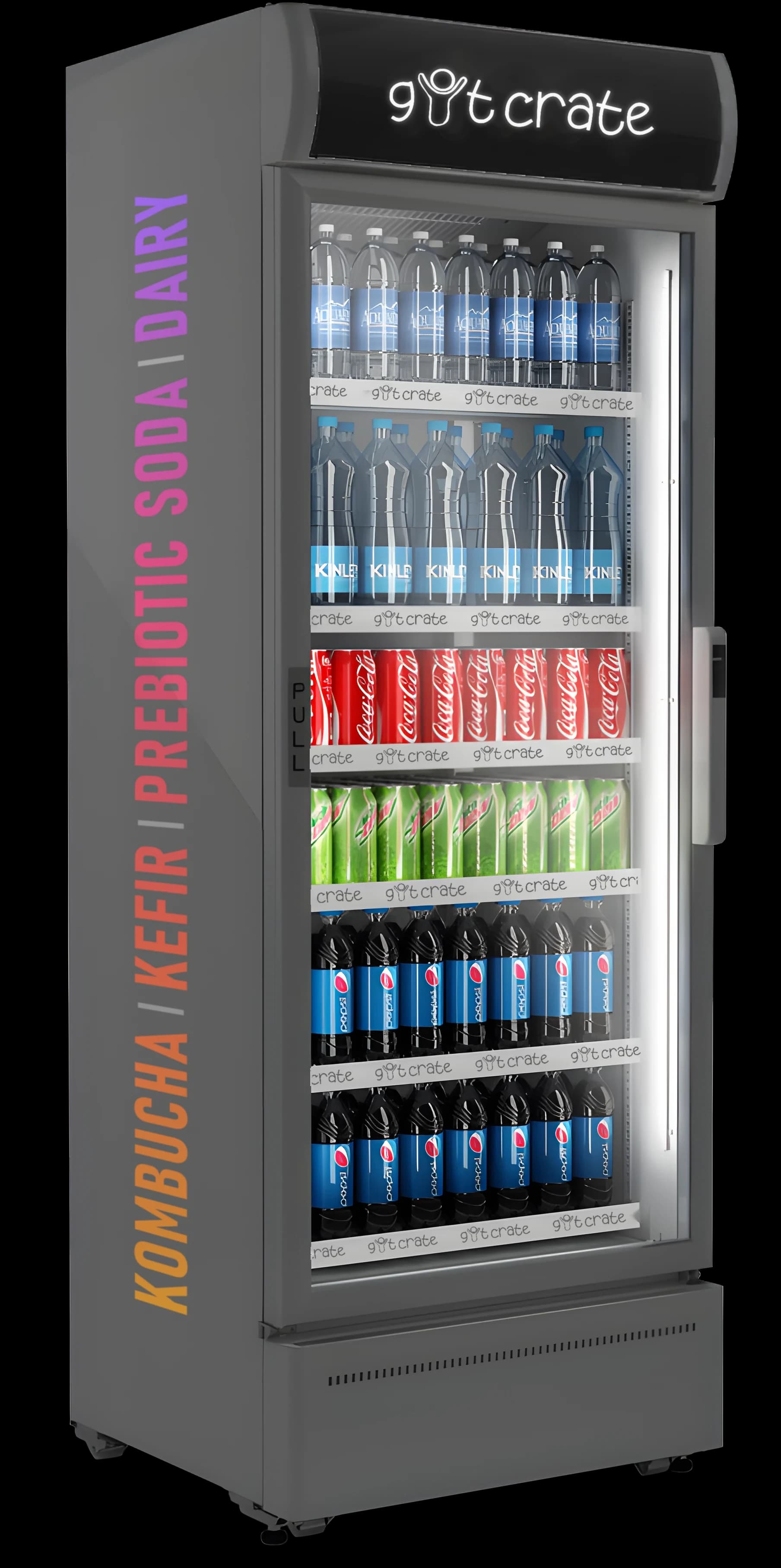 A GUTCRATE cooler stocked with kombucha, kefir and prebiotic sodas